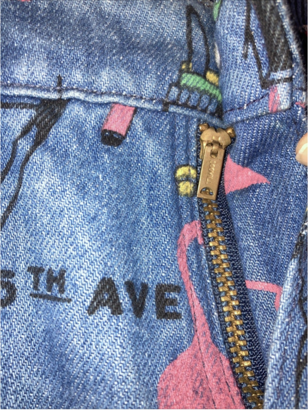Vintage Wrangler Pink Flamingo Denim Blue Jeans New York All Over Print Womens 9 - Picture 16 of 16